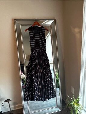 A.L.C. Black Midi Dress with Red and White Stripes